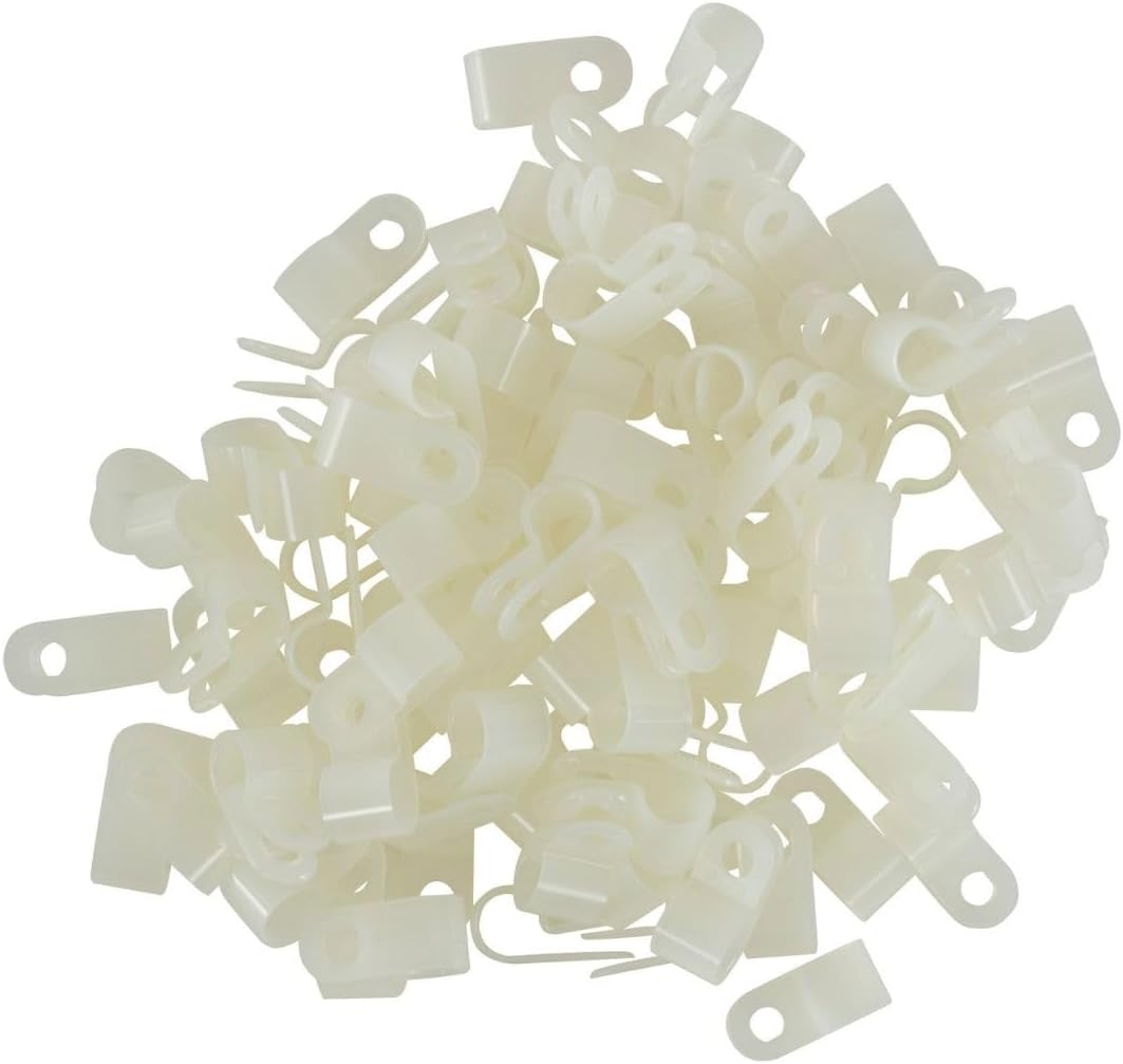 GTSE White Nylon Plastic Cable Clamps, 5/16" Screw Mounts for Cable, Rope, Tube Management, 100 Pack
