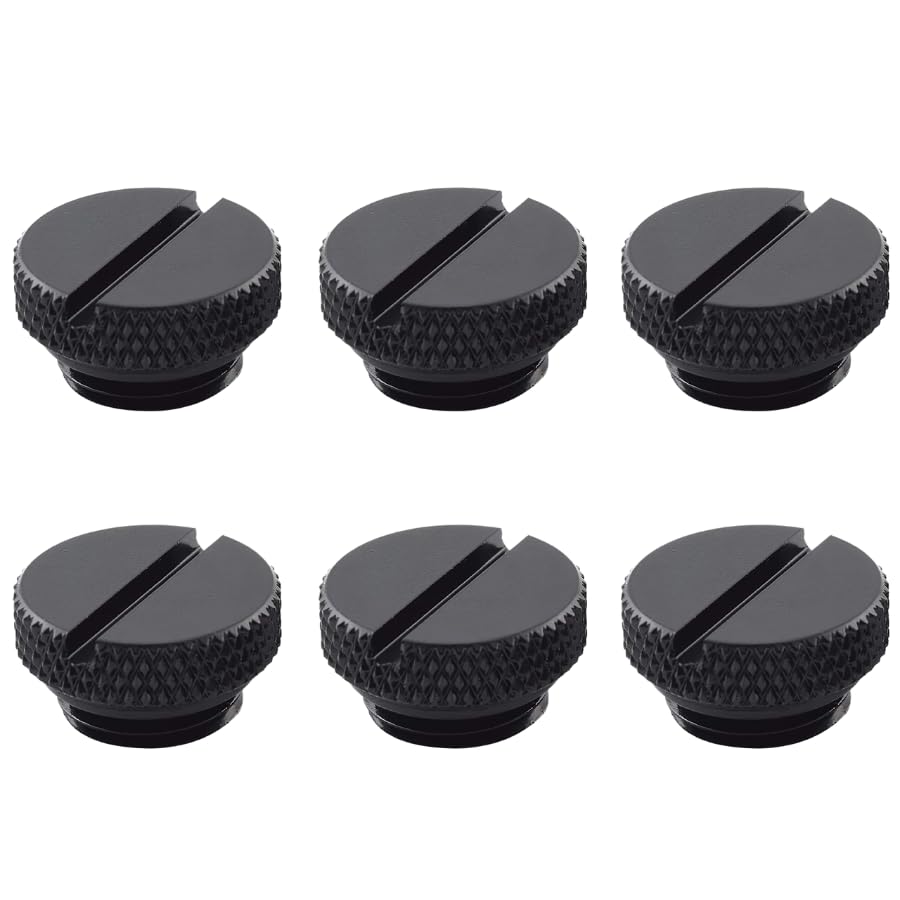 Dracaena.io 6 Pack G1/4" Thread, Thin Water Stop Plug Fitting with Coin Slot for Computer Water Cooling System, Durable Brass/Copper Material, Black