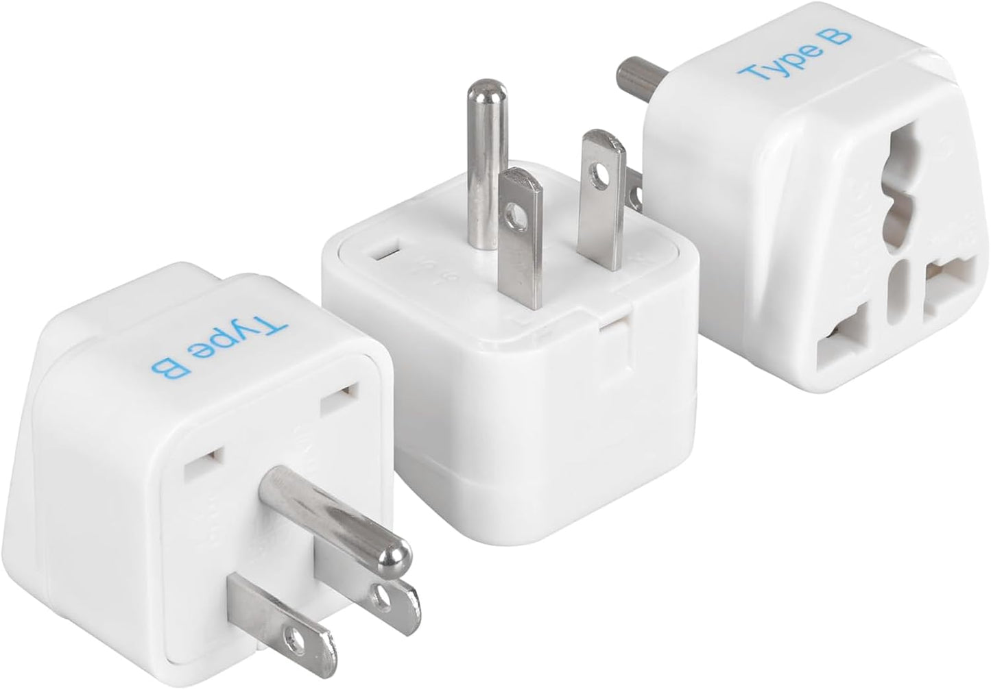 Ceptics Europe to US plug adapter, Type B USA Plug adapter compatible with plugs from Europe, India, and other countries - India to USA plug adapter is CE Certified & RoHS Compliant, White, 3 Pack