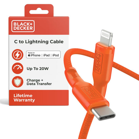 BLACK+DECKER USB C to Lightning Cable - Fast Compatible iPhone Lightning Cable - Durable Braided Type C iPhone Charger Cord - for Travel and Daily Use - Multiple Colors and Lengths - 6ft