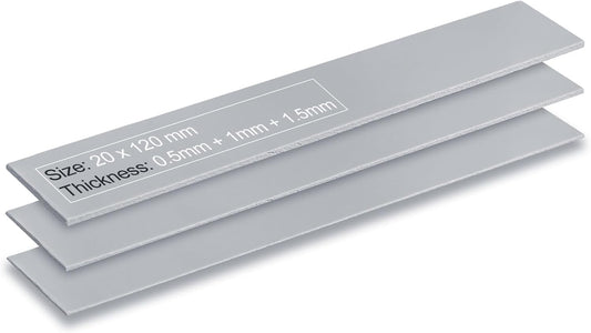 Aairhut 3 Pack 13 W/m.K Thermal Pads, 120 x 20 mm x [0.5 mm + 1 mm + 1.5 mm] Highly Efficient Thermal Conductivity Silicone Cooling Pads for Laptop Heatsink CPU GPU SSD IC LED Cooler