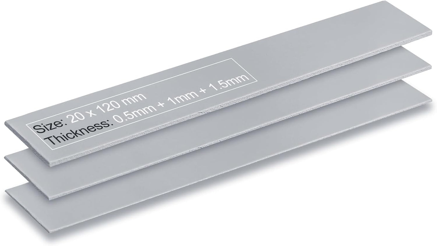 Aairhut 3 Pack 13 W/m.K Thermal Pads M.2, 70 x 20 mm x [0.5 mm + 1 mm + 1.5 mm] Highly Efficient Thermal Conductivity Silicone Cooling Pads for Laptop Heatsink CPU GPU SSD IC LED Cooler