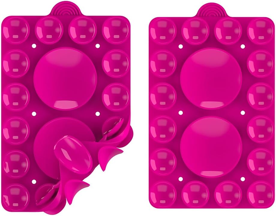 Double Sided Silicone Suction Phone Holder Mount,Compatible with iPhone and Android Cases Hands-Free Mirror Shower Phone Mount Strong Grip Holder (Rose Pink, Double Sided 2PCS)