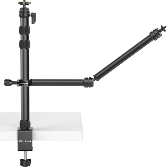 PICTRON LS11 Camera Mount Desk Stand with Auxiliary Holding Arm, Flexible Overhead Camera Webcam Table C-Clamp Multi Stand for Photography Videography Live Stream