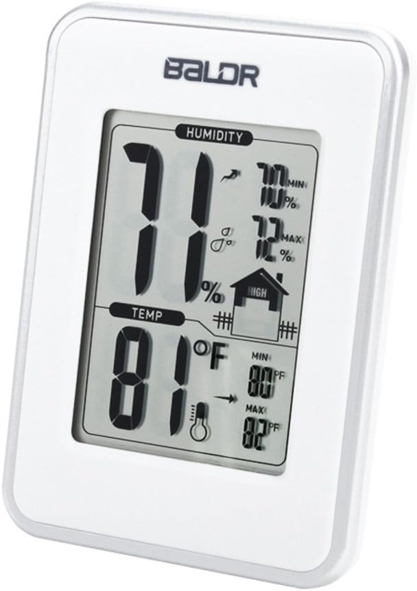 BALDR Digital Thermometer Hygrometer Monitor Indoor Temperature & Humidity Gauge, Min, Max, and Trend Indicator, White