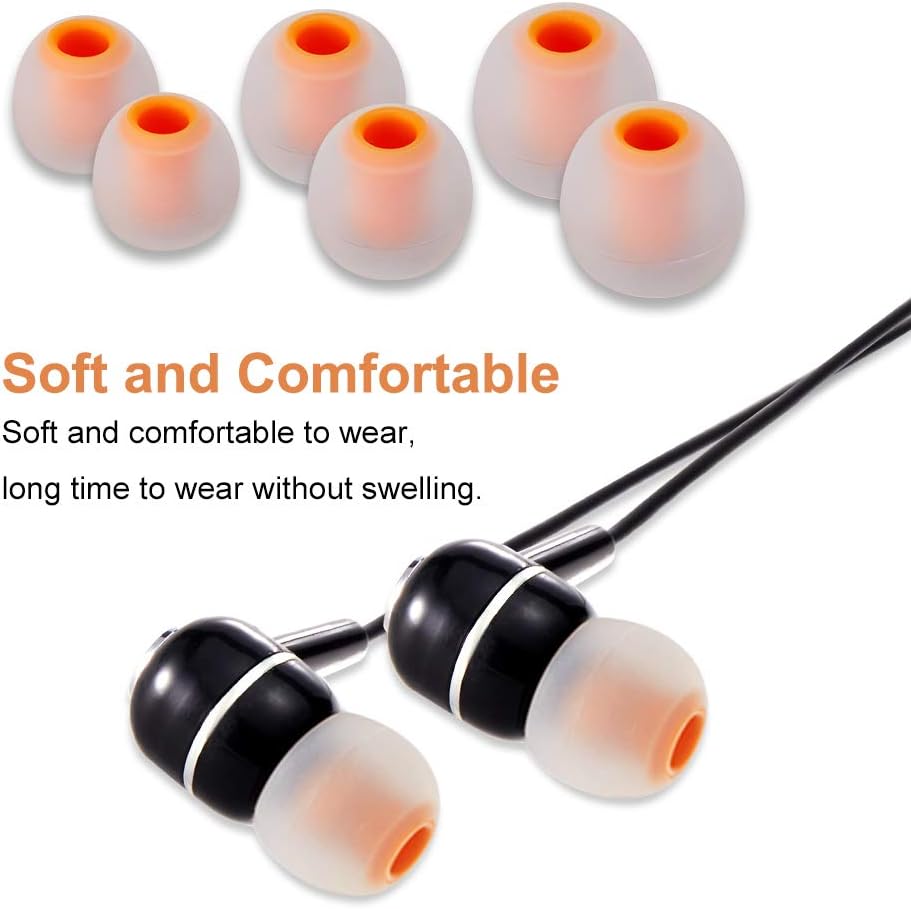 Earbud Tips Soft Silicone Earbuds Replacement Tips Fit for in-Ear Headphones(Inner Hole from 3.8mm - 4.2mm Earphones) 9 Pairs S/M/L,Transparent Orange