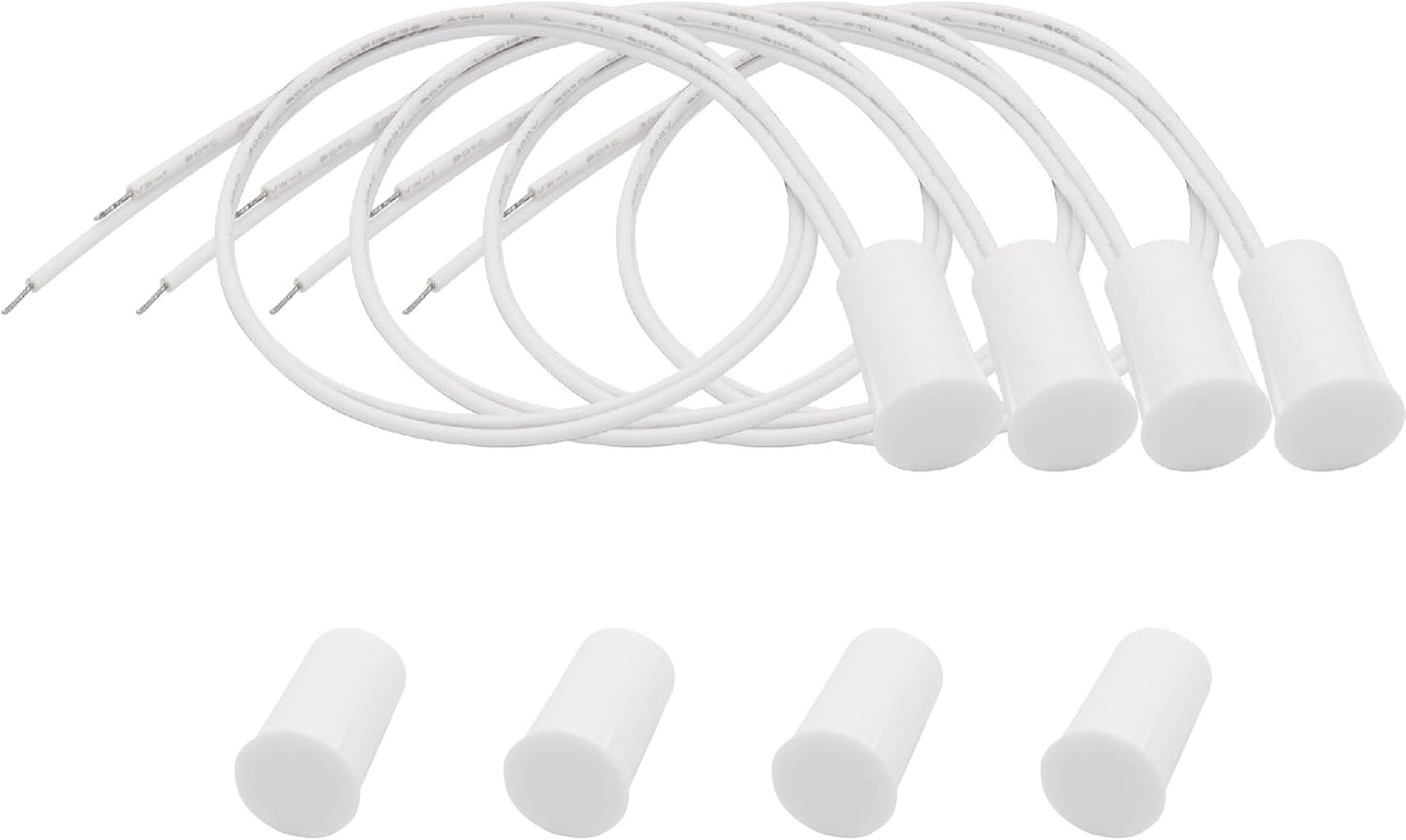 4PCS Recessed Wired Security Window Door Contact Sensor, Normally Closed NC, Door Alarm Magnetic Reed Switch with 2 Wire, ABS White, RC-33