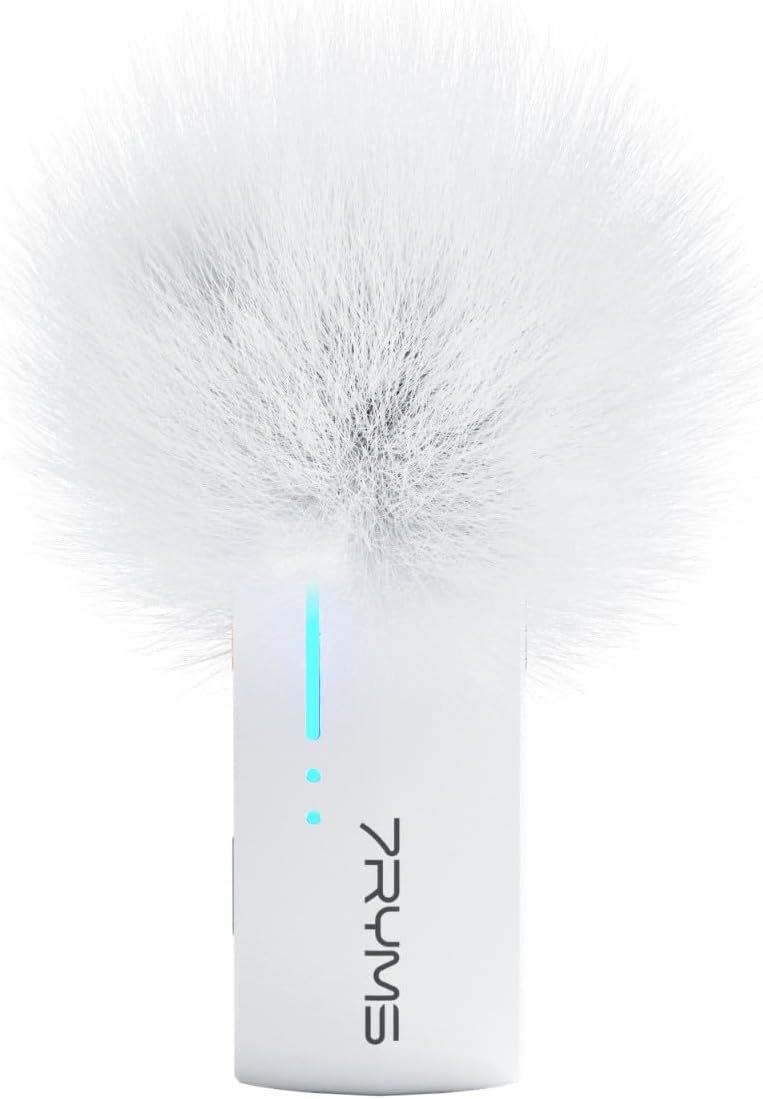 7RYMS iRay DW40 Wireless Lavalier Microphone with Four Transmitters One Charging Case Support AI Denoise, 48kHz/24bit Recording for Video Vlog, Interview, Live Streaming, Podcasting-White