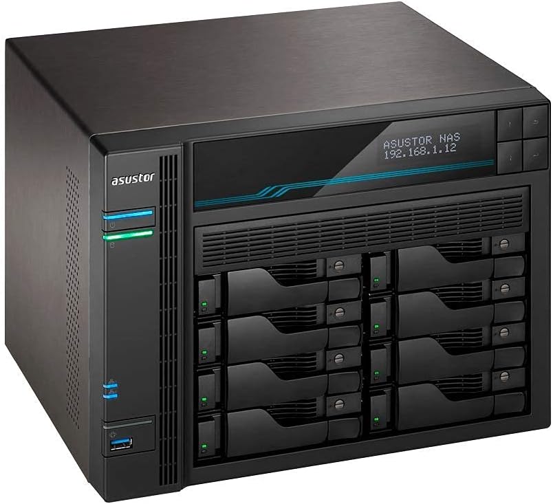 Asustor Lockerstor 8 AS6508T 8 Bay NAS - Network Storage Enclosure, Quad Core 2.1GHz CPU, 8GB RAM DDR4, M.2 NVMe SSD