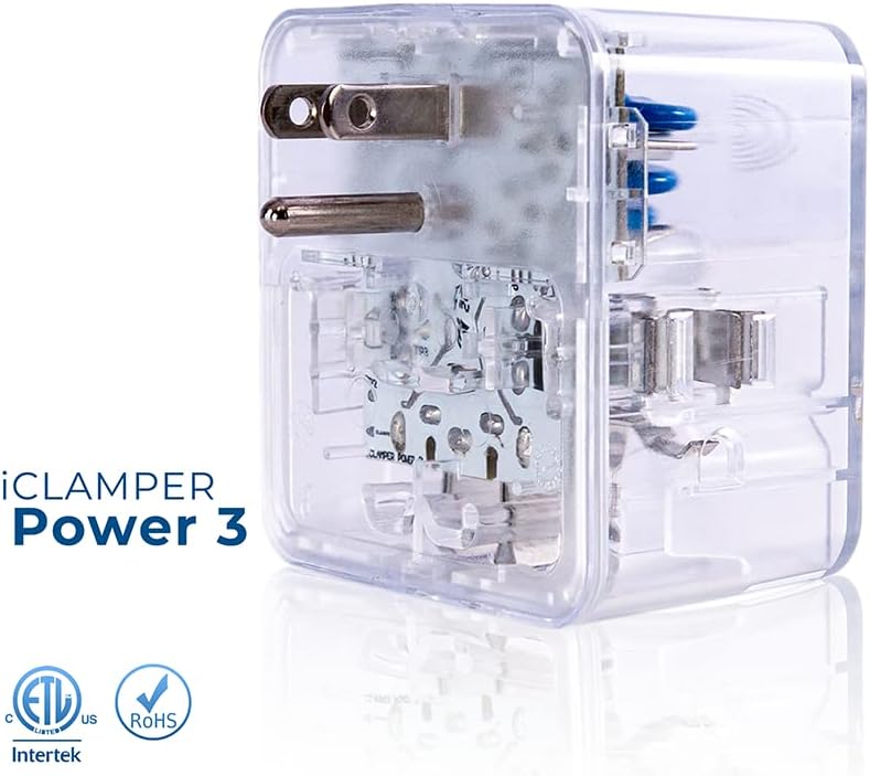 Clamper 3-Outlet Surge Protector 1800 Joules, 1875W, for TV, PC, Xbox, PS5, Refrigerators and Other Appliances (Compact Wall Surge Protector), iCLAMPER Power 3, 1-Pack Clear