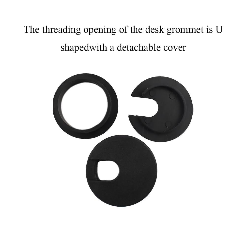 HAHIYO 2Pcs 1.38Inch/35mm Black ABS Plastic U-Shaped Desk Grommet Wire Grommet Cable Management Cord Hole Cover Desk Wire Hole Insert Wire Organizer for Computer Office Home School Equipment Systems