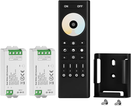 BTF-LIGHTING RF 2.4GHz Wireless Remote RC02RFB &2PCS C02RF Tuya Controller Kit 4 Zone Group Control PWM CCT(+ CW WW) 3pin 5050SMD FCOB COB Dual White LED Strip DC5V DC12V DC24V