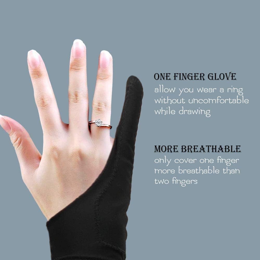 AKX Artist Glove Large - 2 Pack Palm Rejection Drawing Gloves for Graphic Tablet, iPad - Smudge Guard, Reduce Friction, 1-Finger, Elastic Lycra, Good for Left and Right Hand, Black | AK-01