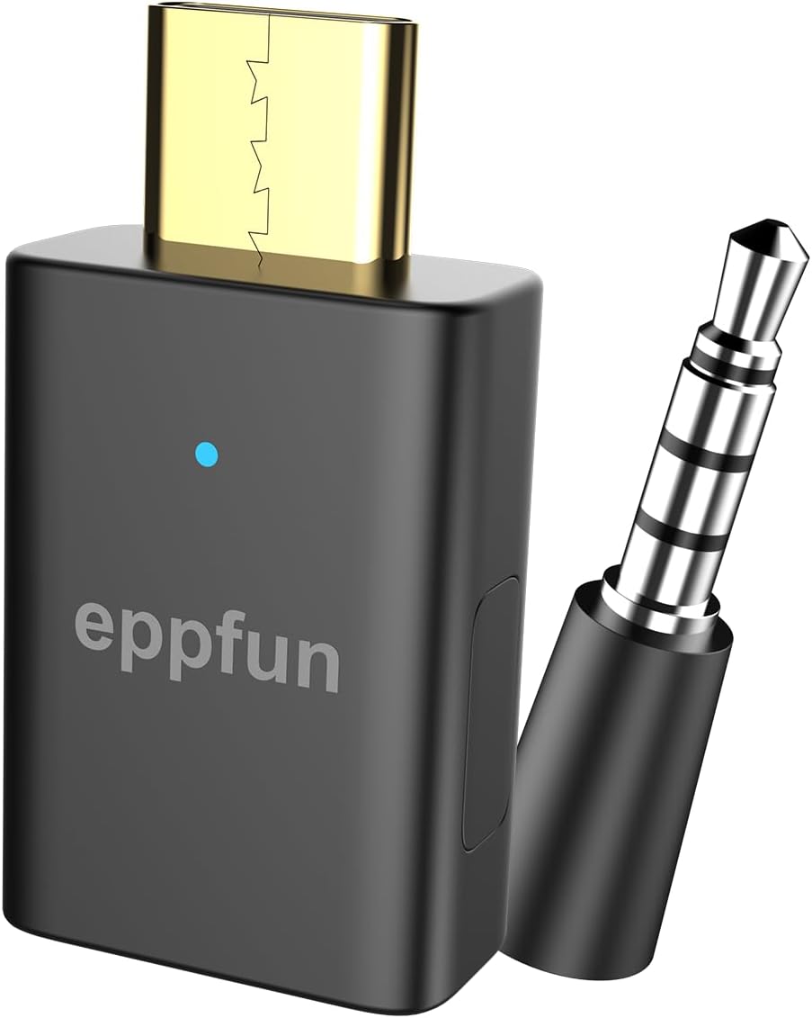 eppfun LE Audio USB C Bluetooth 5.4 Transmitter Adapter for PS5/PC/Xbox/Switch/Android with APTX Adaptive, Low Latency LC3 for Game/Chat (Black)