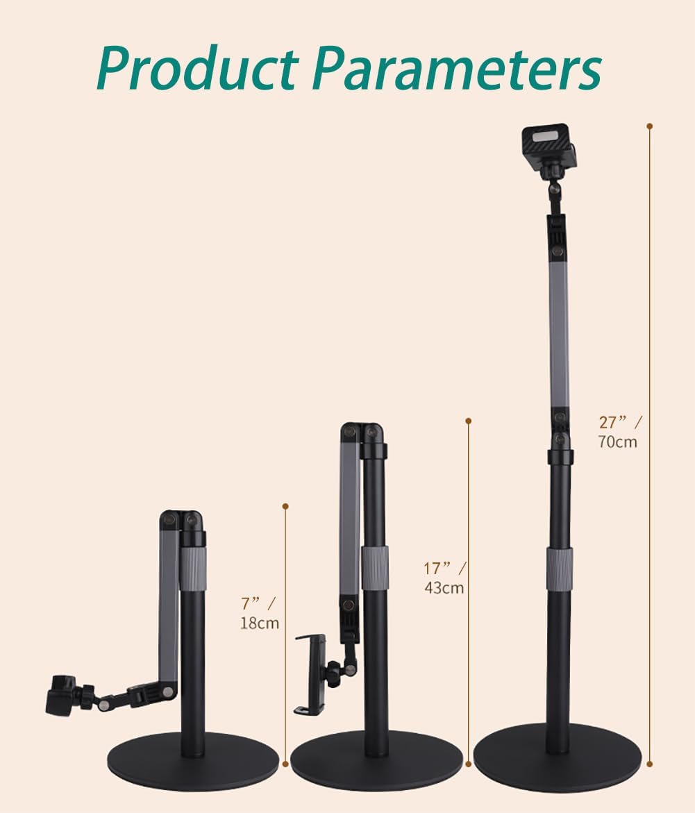 Heavy Duty Overhead Phone Stand for Desk Video Recording for iPhone Holder, with Extension Arm, 360° Swivel, for Filming, Meeting, Cooking, Painting and Crafting