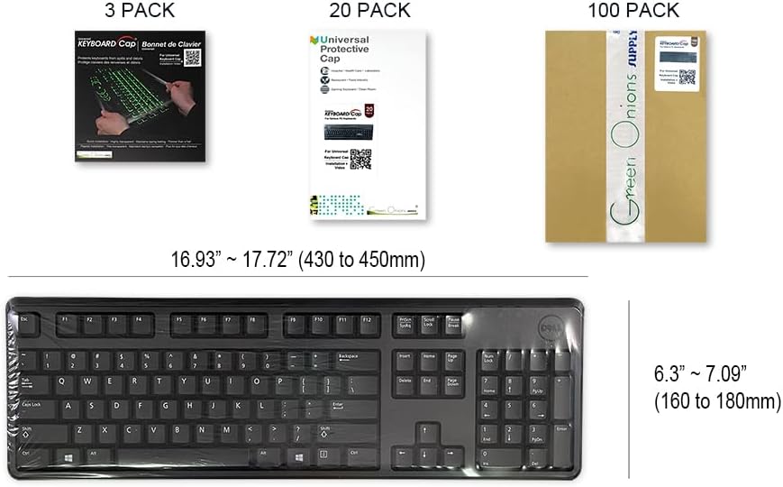 Universal Keyboard Cap by Green Onions Supply [20-Pack] – Ultra Thin 0.025mm Flat Keyboard Cover for Desktop with Numeric Keypad – Waterproof & Dustproof – Ideal for Hospital & Dental Use