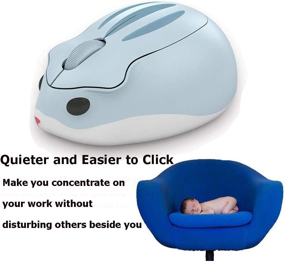 2.4GHz Wireless Mouse Cute Hamster Shape Less Noice Portable Mobile Optical 1200DPI USB Mice Cordless Mouse for PC Laptop Computer Notebook MacBook Kids Girl Men Women Mom Dad Gift (Blue)