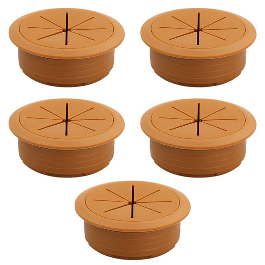 5 Pcs Desk Grommet 2" / 50 mm, Desk Hole Cover for Cables Brown, Cable Grommet ABS Plastic, Desk Hole Grommet for Home & Office Pc, Detachable Cable Cord Organizer