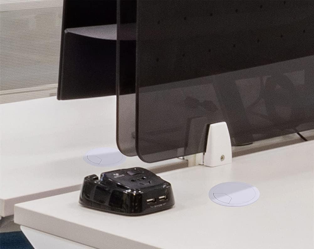 2pcs 2 inch Desk Wire Cord Cable Grommets Hole Cover for Office PC Desk Cable Cord Organizer Plastic Cover Black (White-2Pcs)