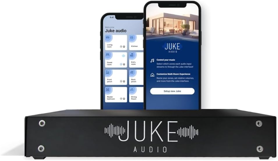 Juke-6 | 6 Zone Audio Amplifier | Wirelessly Controlled Multi-Room Audio System | Compatible with Airplay 2, Spotify Connect, Bluetooth, DLNA