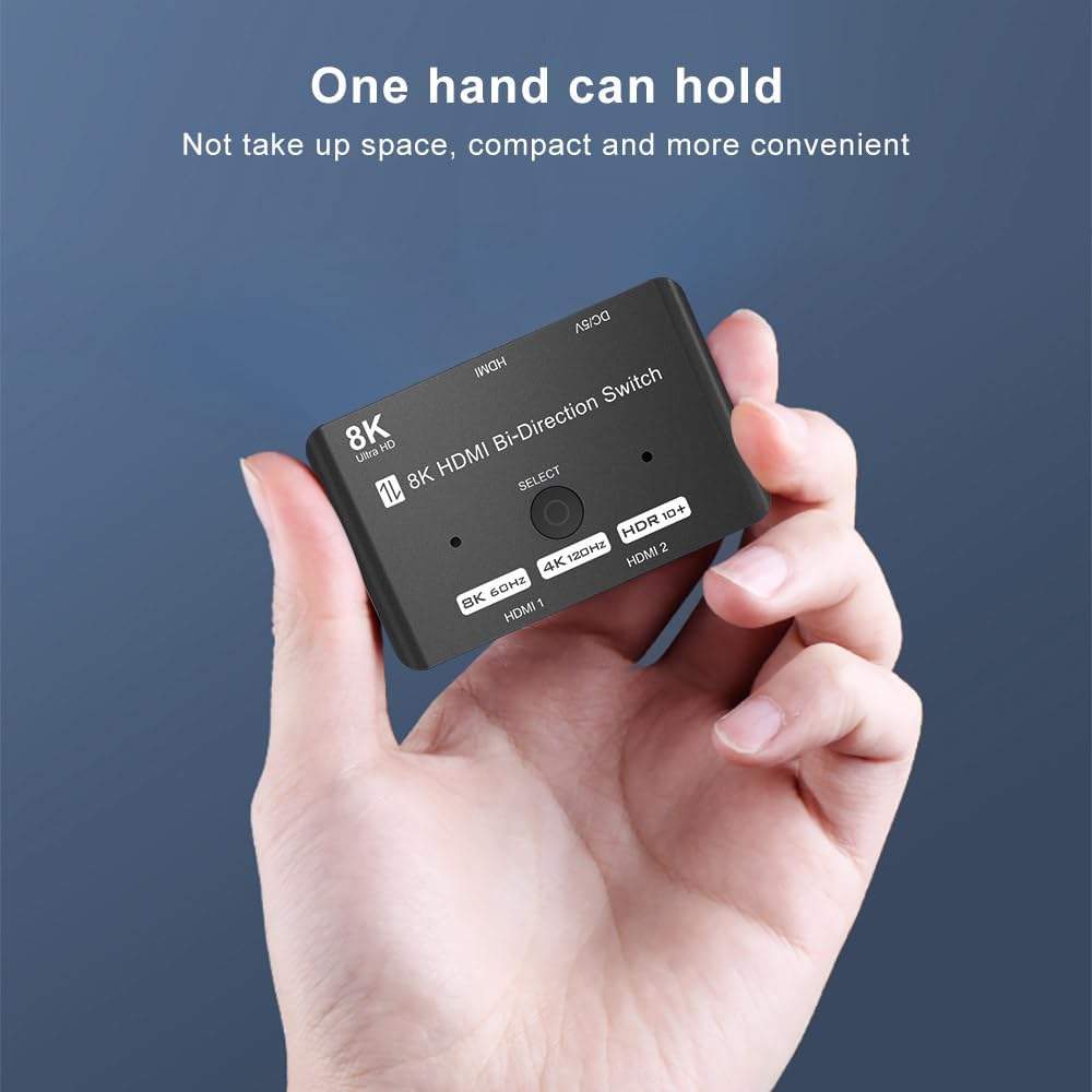 HDMI 2.1 Bi-Directional Switch Ultra HD 8K HDMI Switcher 2 in 1 Out/ 1 in 2 Out HDMI Switch Supports 8K@60Hz/ 4K@120Hz 48Gbps Compatible with Switch/Switch OLED PS5/4 Xbox Roku Apple TV Fire TV Stick