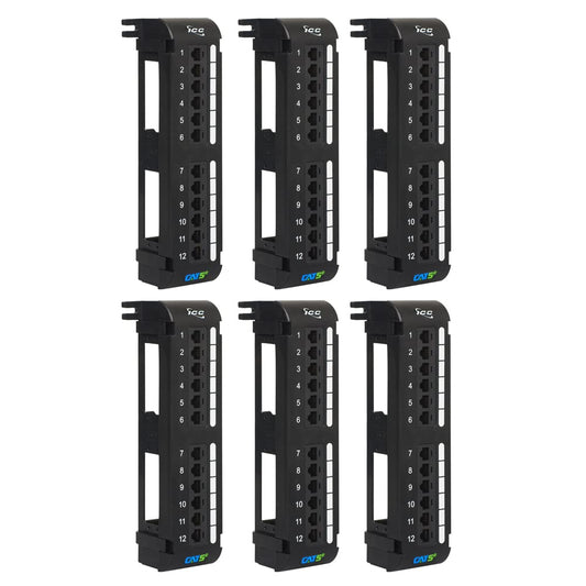 ICC CAT5e Patch Panel, UL Listed & PoE++ Rated Gigabit Applications, Wall Mount 12 Port Network Patch Panel with Rear 110 IDC Terminal Blocks and 89D Wall Mount Bracket, Black, 6-Pack