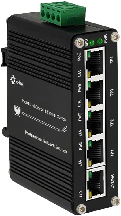 Mini Industrial 5 Ports Gigabit PoE Switch Hardened 5 Port RJ45 10/100/1000Mbps 802.3at Ethernet Switch Din Rail Mount PoE+ Switch (-40 to 167 ºF) 10Gbps Switching Capacity