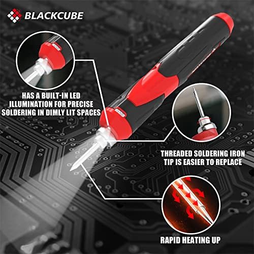 BLACKCUBE Cordless Soldering Iron Kit - Portable 2000mAh USB Rechargeable Soldering Iron Tools with LED Spotlight Max 878℉ Fast Heating 4V Lithium-Ion Battery