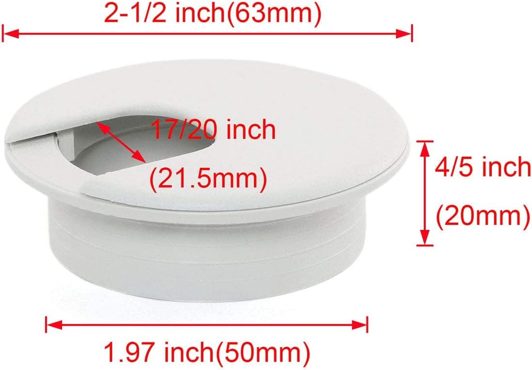 4pcs 2 Inch Desk Wire Cord Cable Grommets Hole Cover for Office PC Desk Cable Cord Organizer Plastic Cover (White-4Pcs)