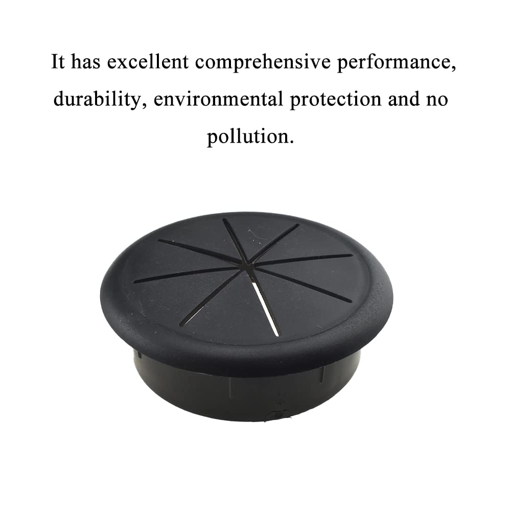 HAHIYO 2Pcs 2.4Inch/60mm Black ABS Plastic Eight-petaled Desk Grommet Wire Grommet Cable Management Cord Hole Cover Desk Wire Hole Insert Wire Organizer for Computer Office Home School Equipment