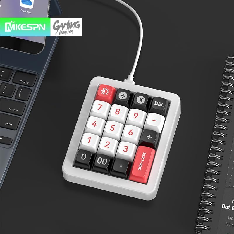 Adventurers K812 Wired Mechanical Numeric Keypad, 19-Key Hot-Swappable RGB Numpad, Macro Programmable, Detachable Type-C Cable, Game/Office Mode Switch – for PC/Laptop/Desktop (White)