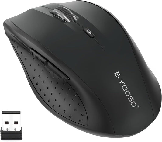 E-YOOSO Wireless Mouse for Laptop, Portable Optical Computer Mouse, 6 Buttons, Cordless 2.4GHz with USB Receiver, 5-Level 4800 DPI, 18 Months Battery Life, for PC, Chromebook, Windows, Mac(Black)