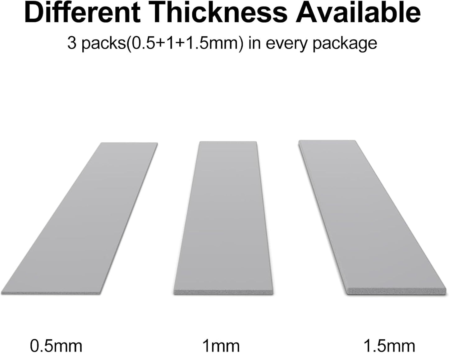 Aairhut 3 Pack 13 W/m.K Thermal Pads, 120 x 20 mm x [0.5 mm + 1 mm + 1.5 mm] Highly Efficient Thermal Conductivity Silicone Cooling Pads for Laptop Heatsink CPU GPU SSD IC LED Cooler