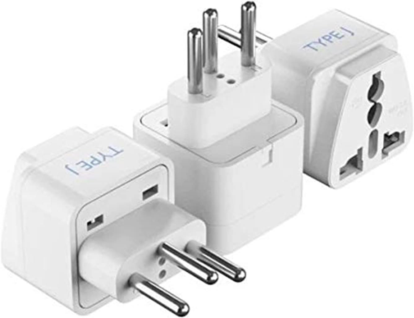 Ceptics Switzerland Travel Plug Adapter (Type J) - 3 Pack [Grounded & Universal] (GP-11A-3PK)