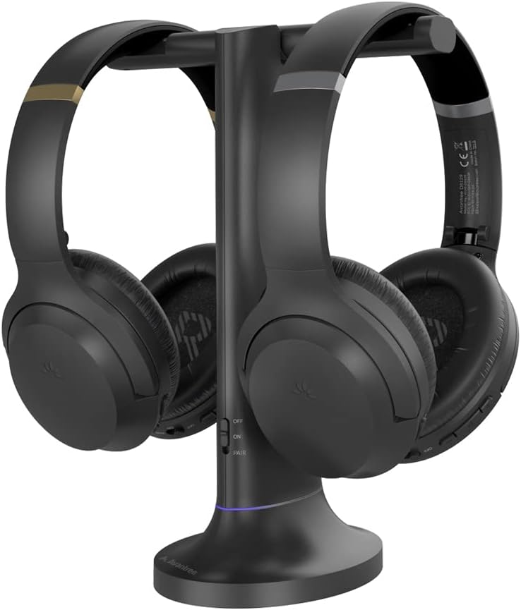 Avantree Duet - Dual Wireless Headphones for TV Watching, Clear Voice & Loud Volume for Seniors and The Hard of Hearing, Easy Plug & Play Setup, with 2.4GHz RF Transmitter & Charging Dock