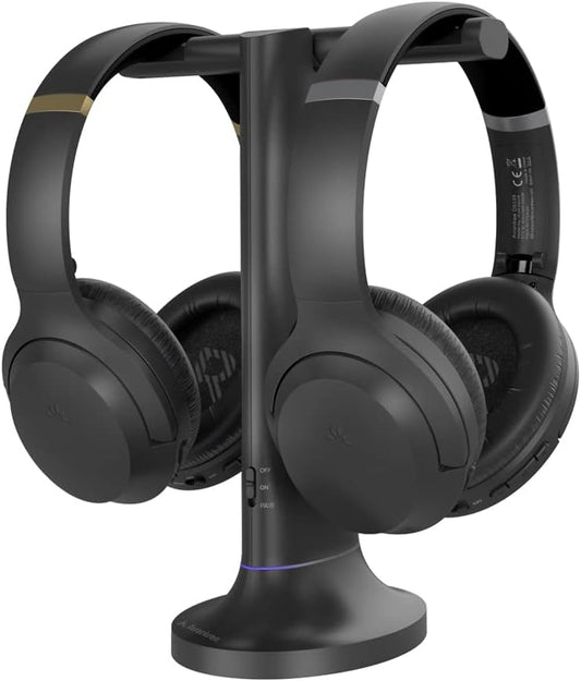 Avantree Duet - Dual Wireless Headphones for TV Watching, Clear Voice & Loud Volume for Seniors and The Hard of Hearing, Easy Plug & Play Setup, with 2.4GHz RF Transmitter & Charging Dock