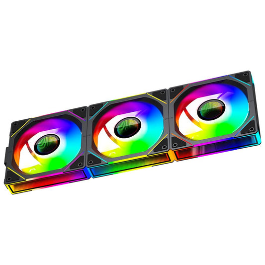 Jungle Leopard Interstellar V1 120mm PC Reverse Blade Case Fan, Infinity Mirror Module Daisy-Chain 5V ARGB PWM PC Fan Triple Pack Suitable for Computer Case & CPU Cooling(Black-3 Pack)