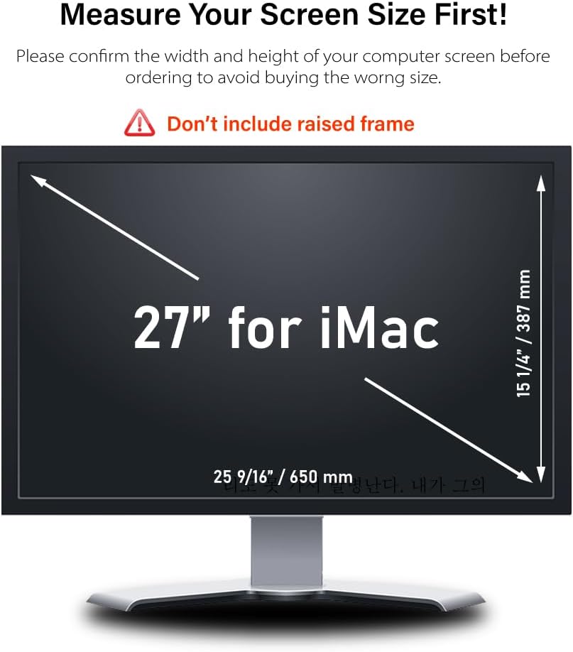 27 Inch - 16:9 Aspect Ratio - Computer Privacy Screen Filter for iMac Monitor - Anti-Glare - Anti-Scratch Protector Film - Please Check iMac or Others