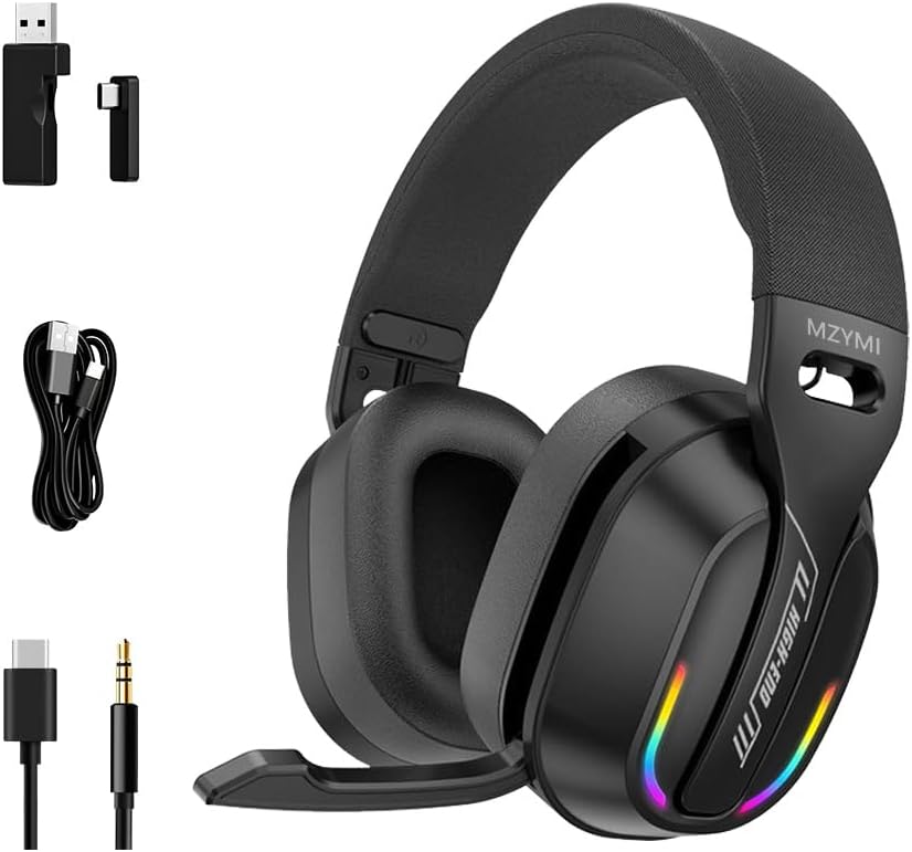 2.4GHz Wireless Gaming Headset for PC, PS5, PS4, Switch - Bluetooth 5.4, 20H Battery, with ENC Noise Canceling Microphone, Cool Lighting, 40mm Drivers,for Wired Mode Xbox Series -Black