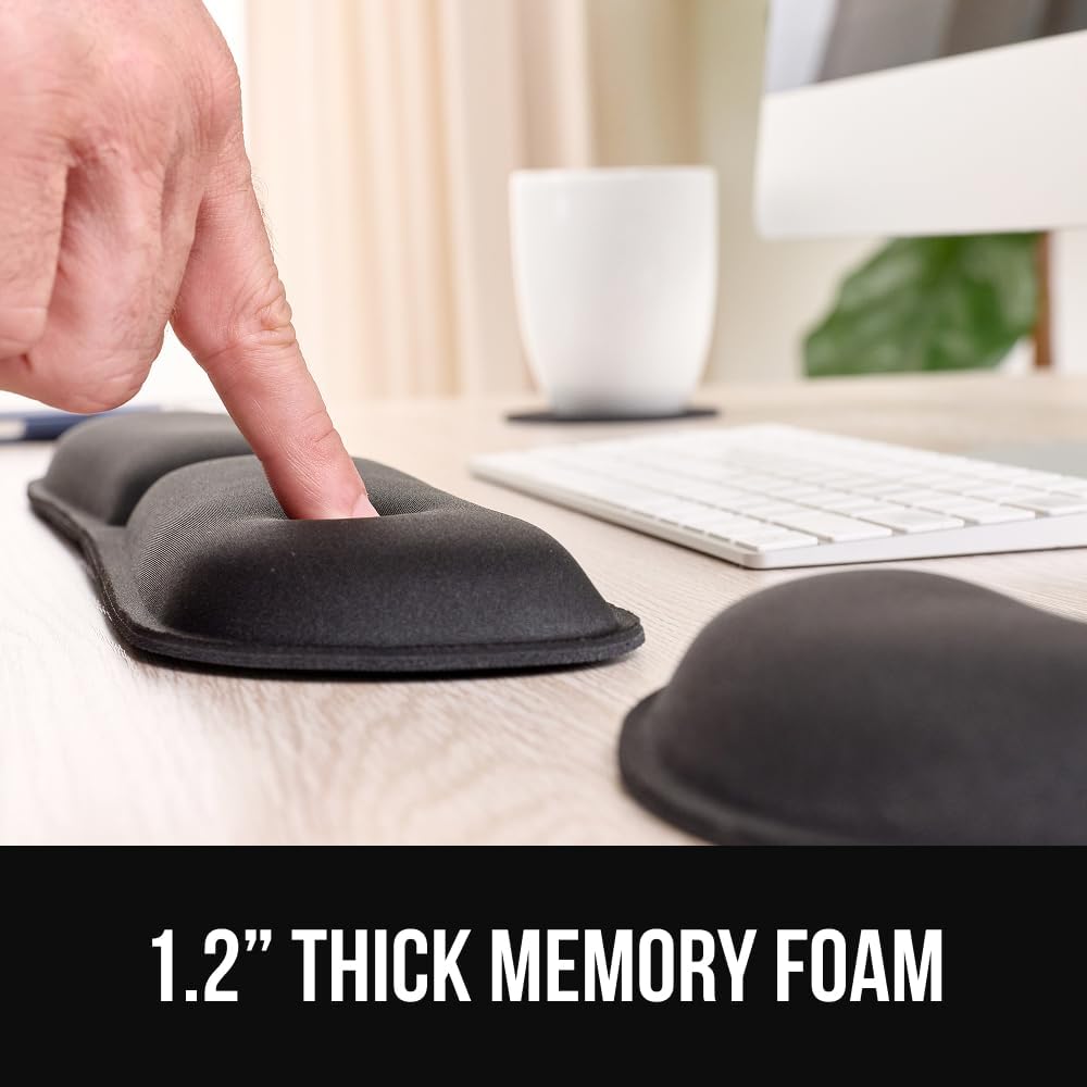 GORILLA GRIP Silky Memory Foam Keyboard Wrist Rest and Mouse Pad for Computer, Ergonomic Design Typing Support, Desk Office Supplies, Hand & Arm Mousepad Cushion and Coaster, 4 Piece Set, Black