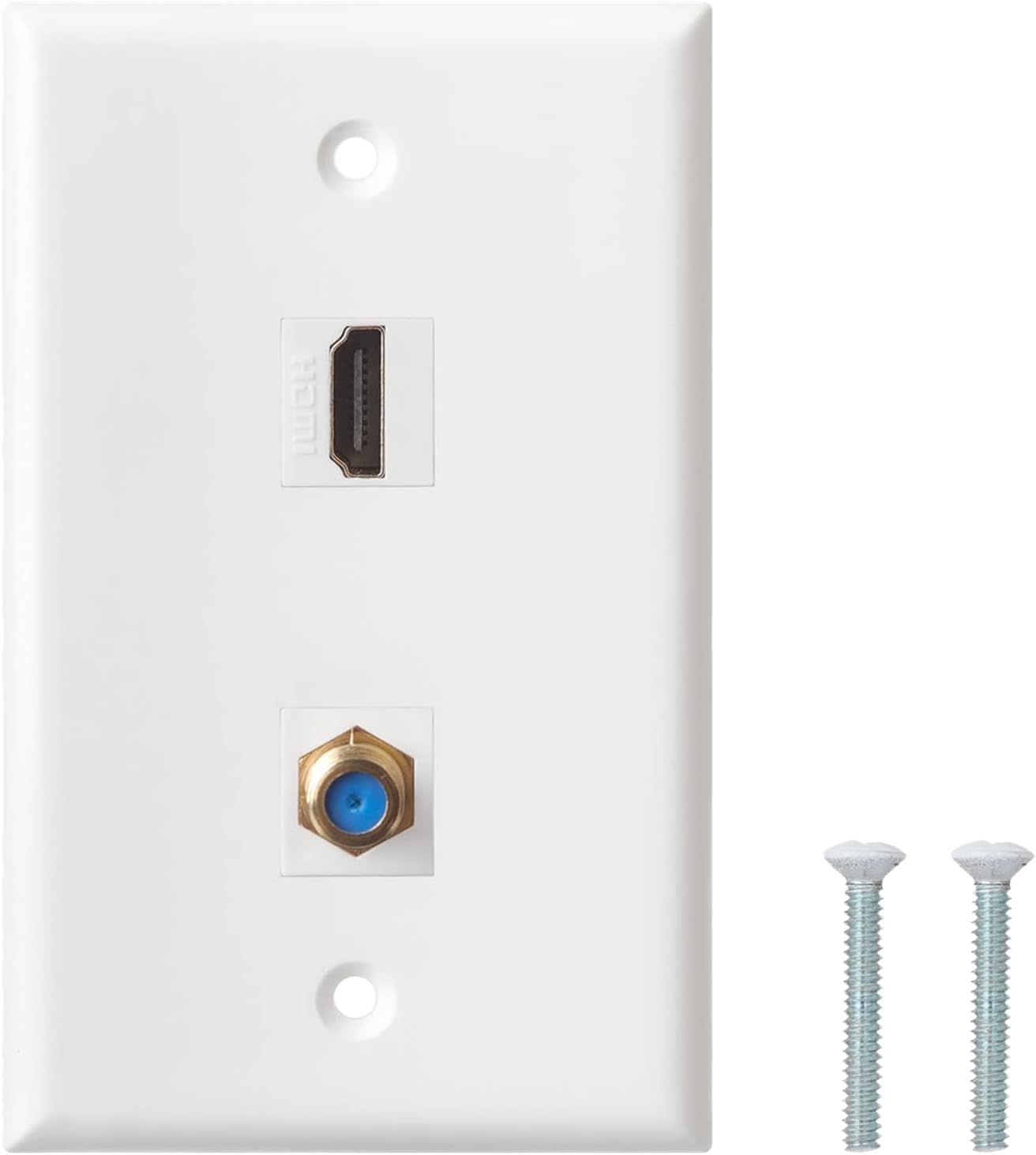 HDMI Wall Plate, 1 Port 4K HDMI Keystone to Female, 1 Port F Type Connector Coax Keystone to Female Wall Plate-White