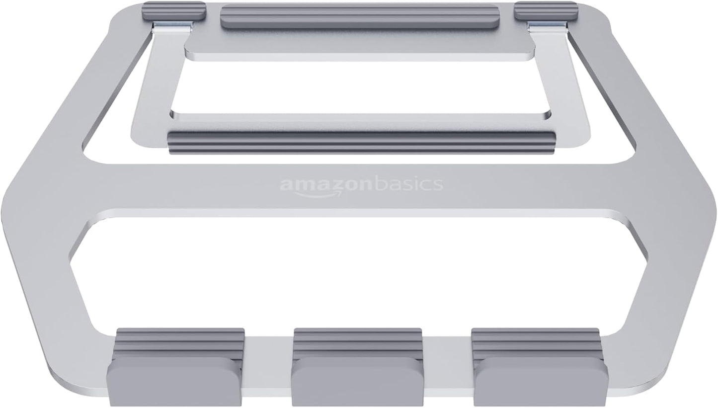 Amazon Basics Aluminum Portable Foldable Height Adjustable Support Stand for Laptops up to 13", Silver