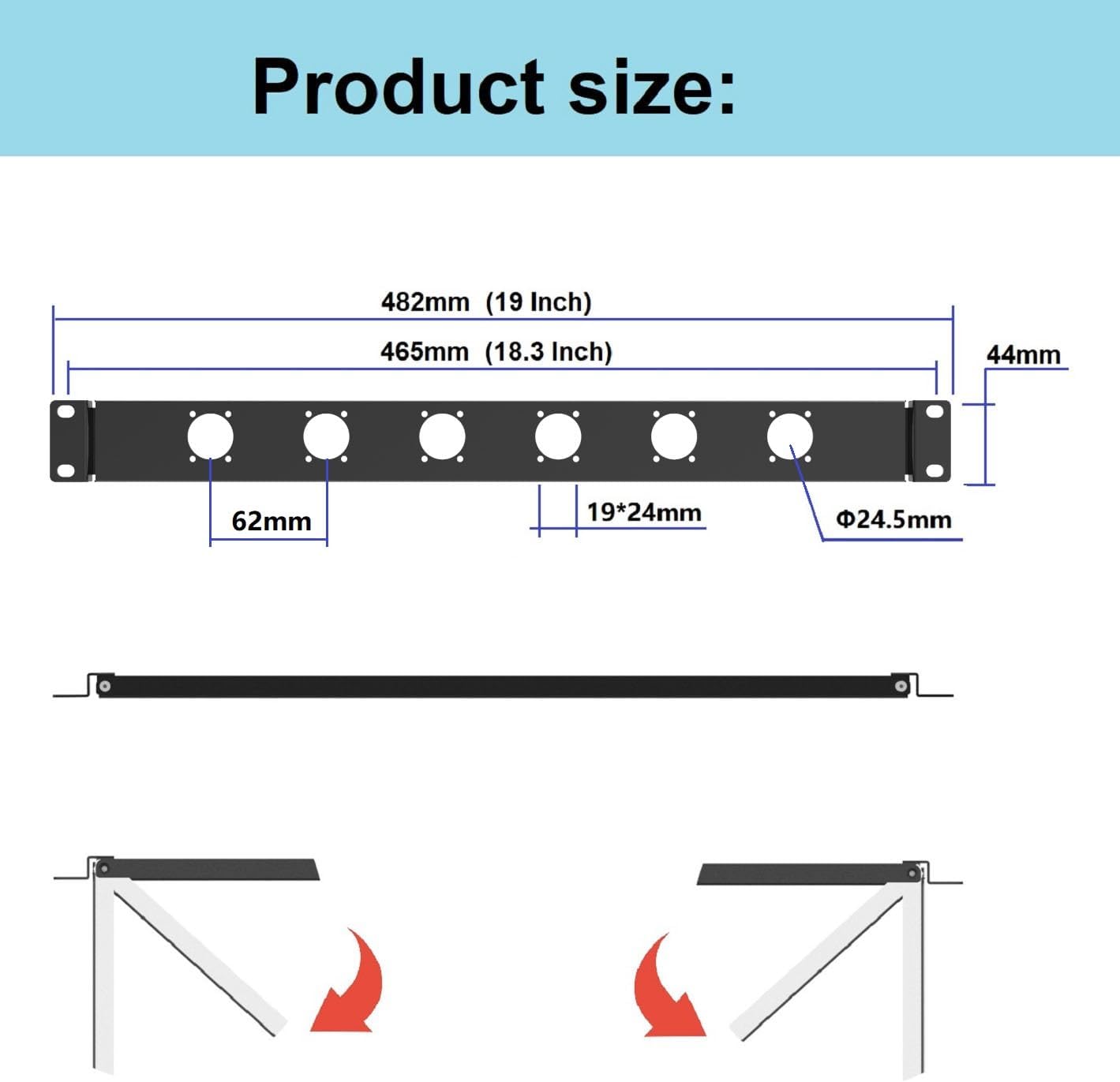 1U Hinged Rack Panel 6D XLR HDMI Audio Rack Mount Panel for 19 inches Rack Mount (6D)