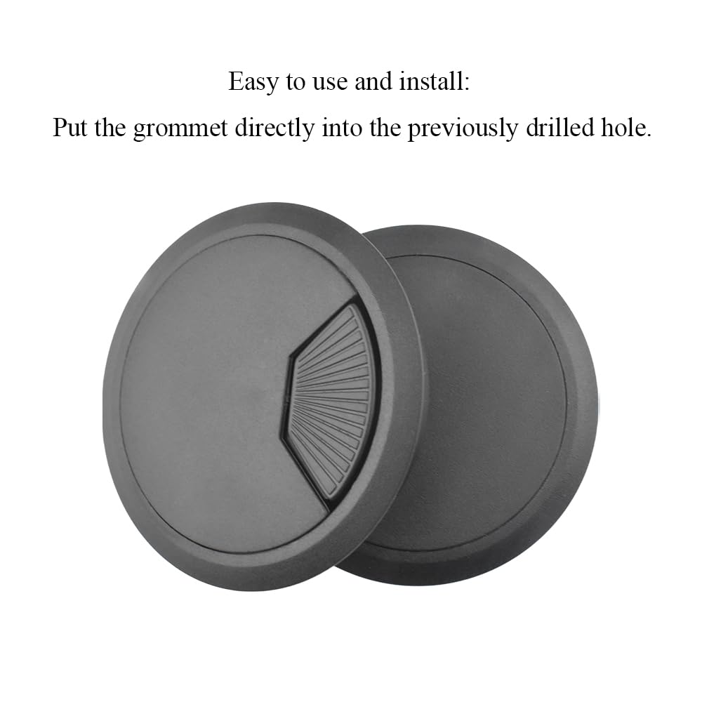HAHIYO 2Pcs 3.15Inch/80mm Black ABS Plastic Sector-Shaped Desk Grommet Wire Grommet Cable Management Cord Hole Cover Desk Wire Hole Insert Wire Organizer for Computer Office Home Equipment System
