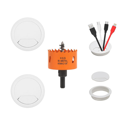 Desk Grommet 2-3/8 inch with Hole Saw, Desk Cord Hole Cover Grommet for Cables, 2 PCS, White