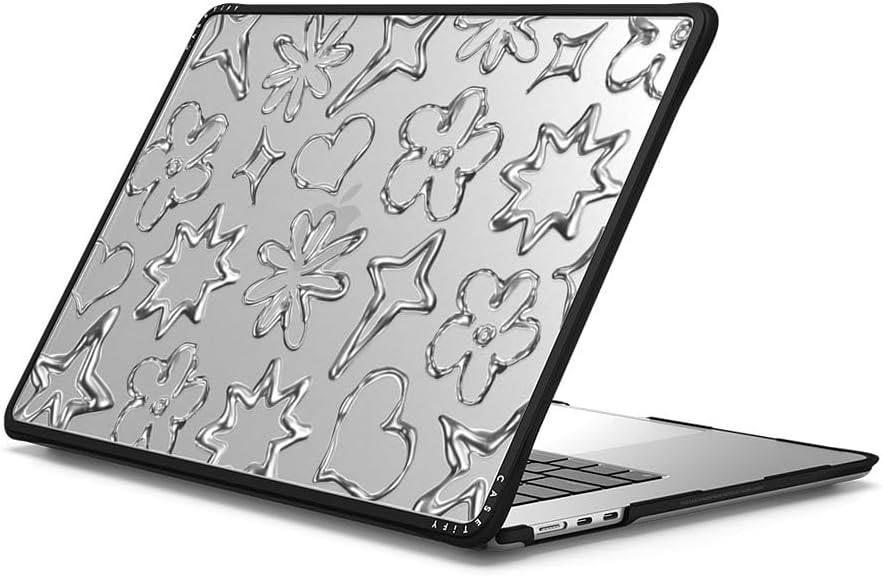 CASETiFY Impact MacBook Air 15" (M2-M4) Case [Cushioned Impact Corners/Scratch-Resistant/Anti-Slip Grip] - Chrome Doodles - Clear Black