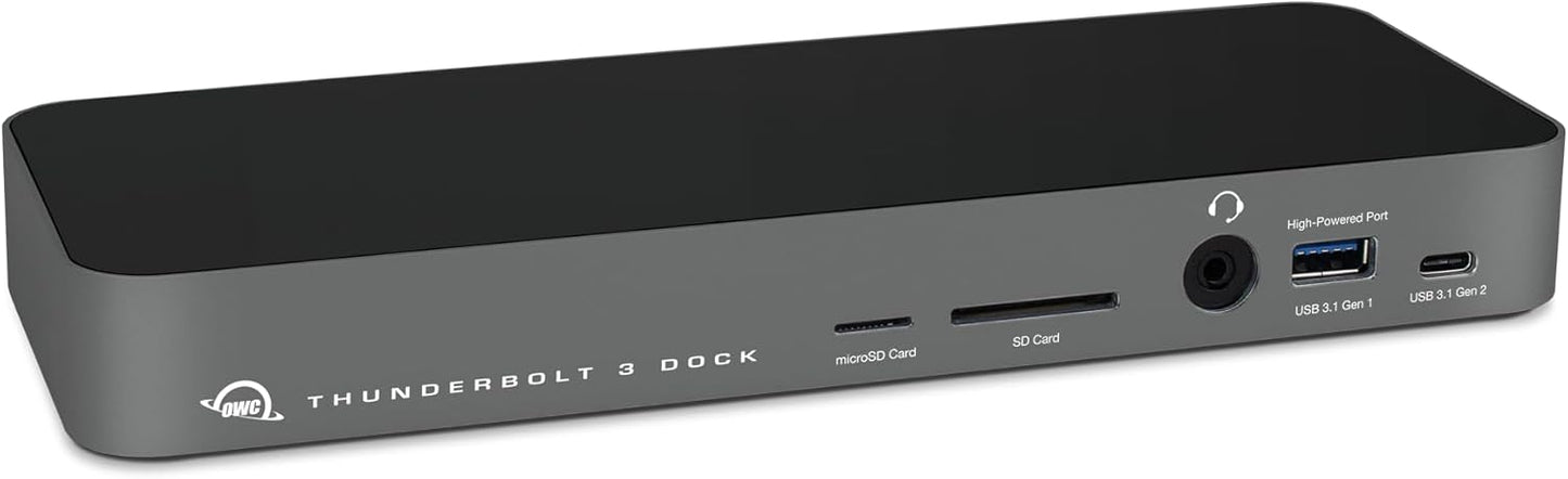 OWC 14-Port Thunderbolt Dock, 85W charging, (2) Thunderbolt 40 Gb/s (USB-C), (5) USB 3.2 Type-A, USB 3.2 (10Gb/s) Type-C, Mini DisplayPort, GbE, Audio, Single 5K or Dual 4K Displays, cable, For Mac/PC