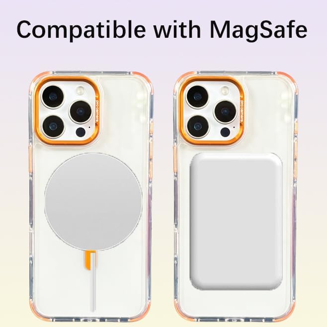 for iPhone 14 Pro Max Case with Phone Lanyard Strap, Compatible with MagSafe, Shockproof Military-Grade Protection, Non-Yellowing, Around The Neck Magnetic Classic Hybrid Case, Clear Orange