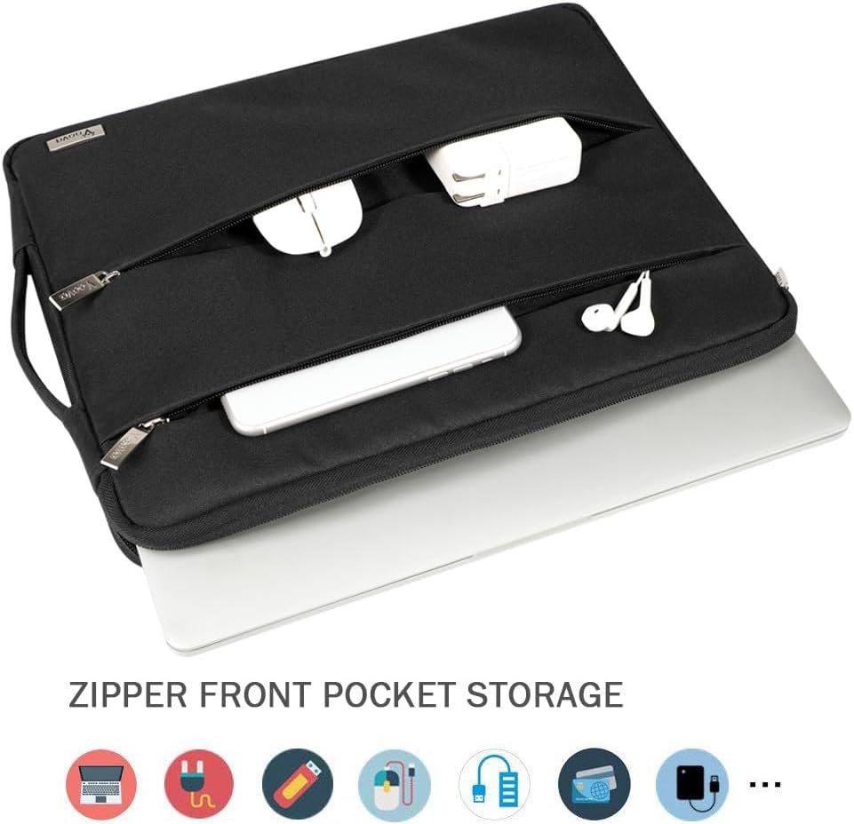 Voova Laptop Sleeve Carrying Case 14 15 Inch Compatible with MacBook Air 15 M2/M3/M4 2022-2025, MacBook Pro 15, Hp Chromebook 14, Waterproof Slim Computer Cover Bag,Black