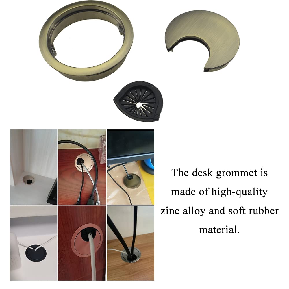 HAHIYO 2Pcs 2Inch/50mm Bronze Zinc Alloy Desk Grommet Wire Grommet Cable Management Cord Hole Cover Desk Wire Hole Insert Wire Organizer for Computer Office Home School Equipment Systems